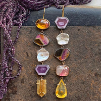 Totem Earrings with Tourmaline, Quartz, Sapphire, and Keshi Pearl